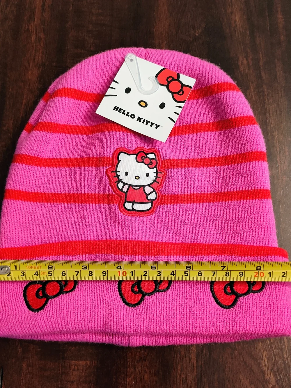 Sanrio Hello Kitty Pink and Red Striped Kids Beanie